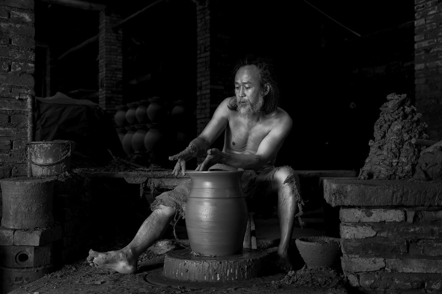 Pottery making 1 , by Kunping Chen , Portrait Silver Mention in the Black and White Photo Awards 2024