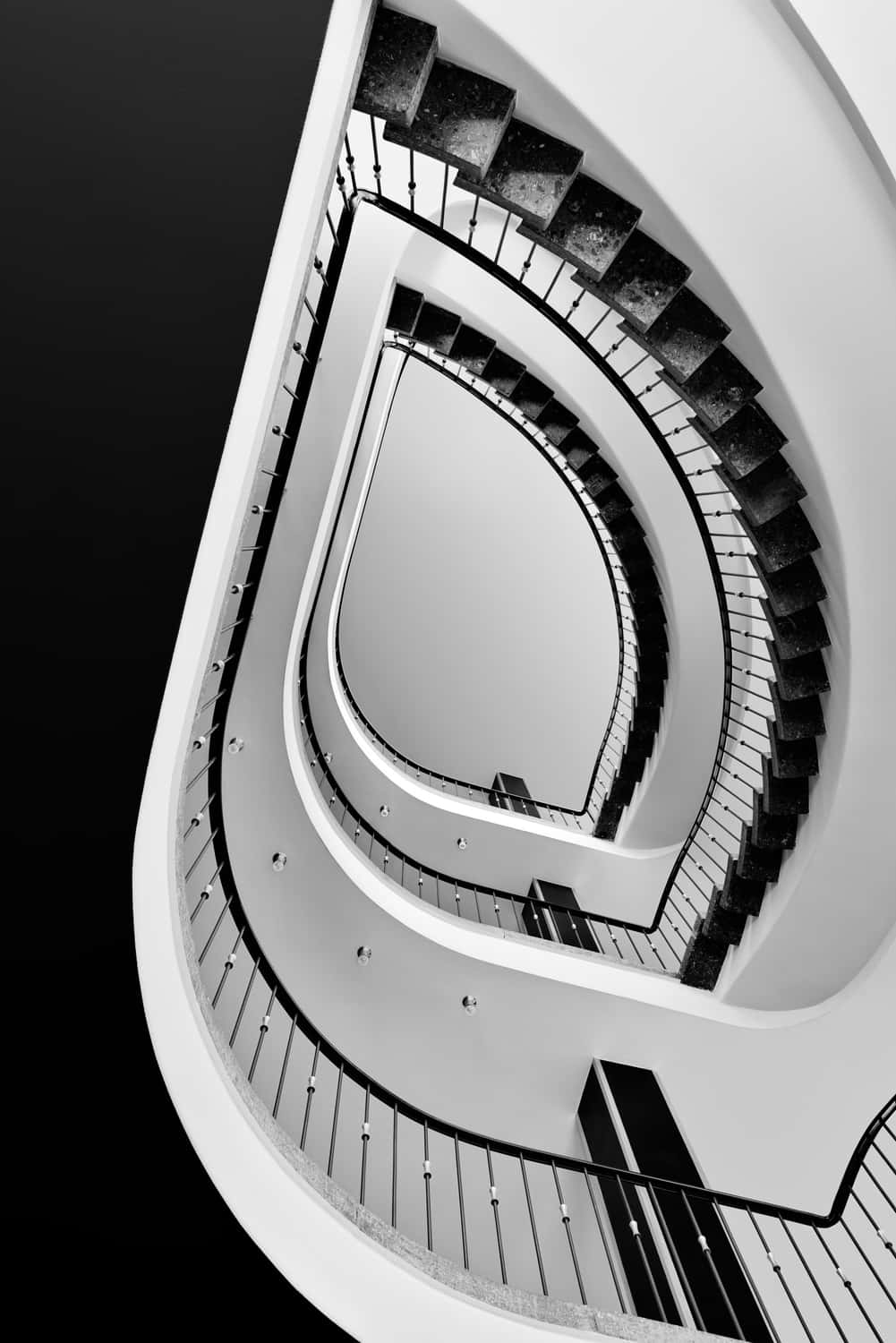 Staircase shaping a leaf , by Marina Ciottariello , Architecture Silver Mention in the Black and White Photo Awards 2024