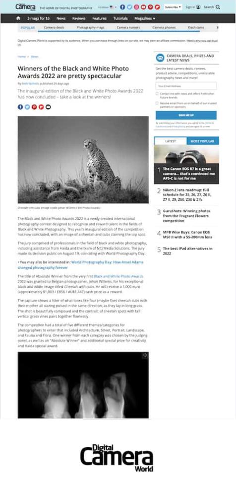 Black and White Photo Awards 2022 in Digital Camera World.
