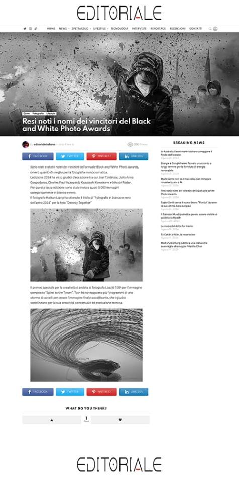 The Black and White Photo Awards 2024 in Editoriale Editoriale